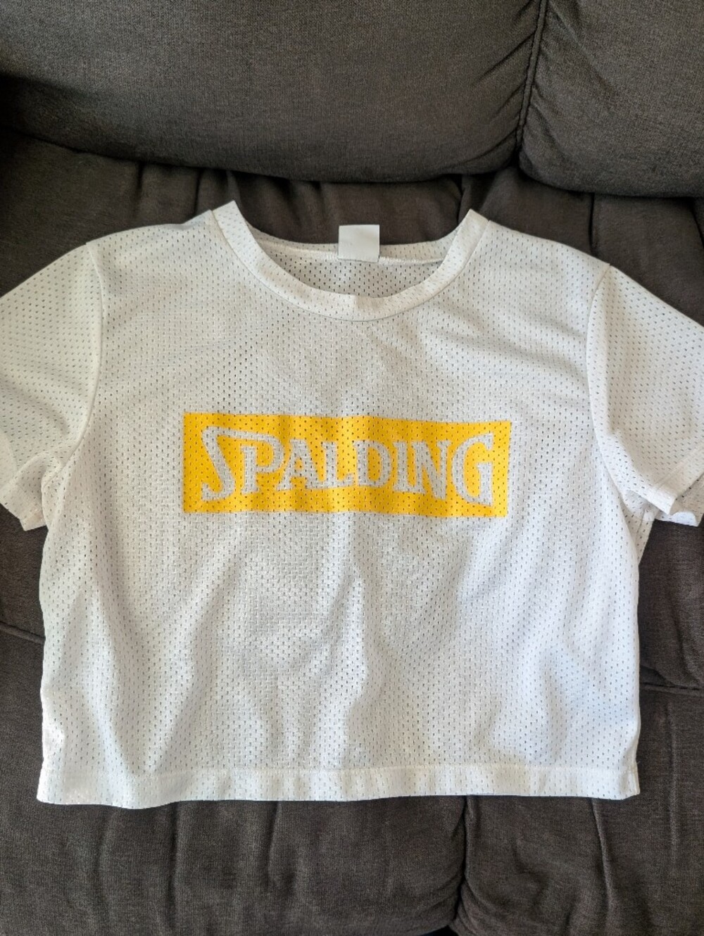 Spalding White Mesh Tee with Yellow Logo